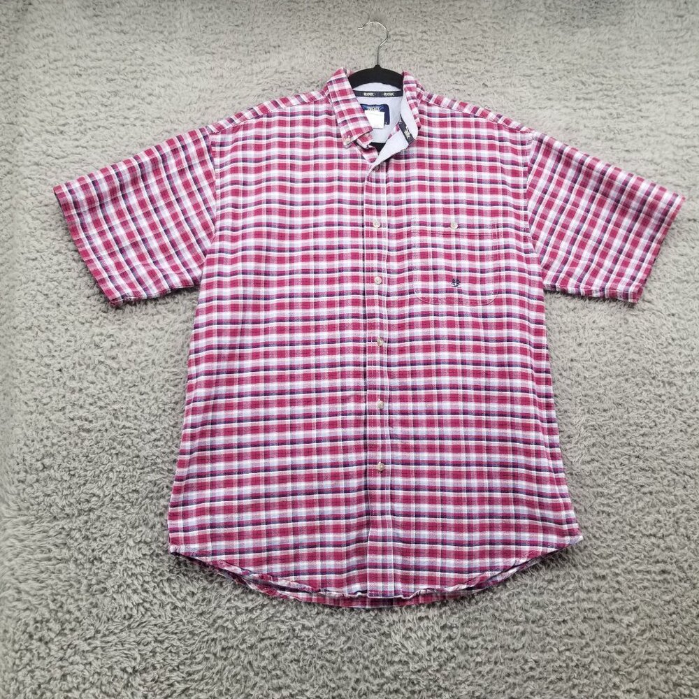 Wrangler Shirt Mens Large 20X Red Plaid Short Sleeve Button Down 100% Cotton